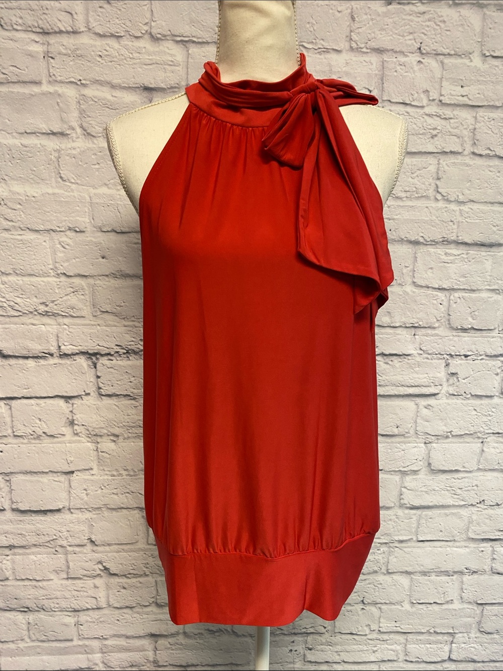 INC International Concepts Red Halter Tie-Neck Sleeveless Blouse Size XL